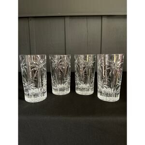 Vintage 80s Palm collection by Godinger Highball Crystal Glasses Set of 4